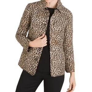 Chico's Womens Animal Print Quilted Front Button Jacket Side Slit Pockets Size 1